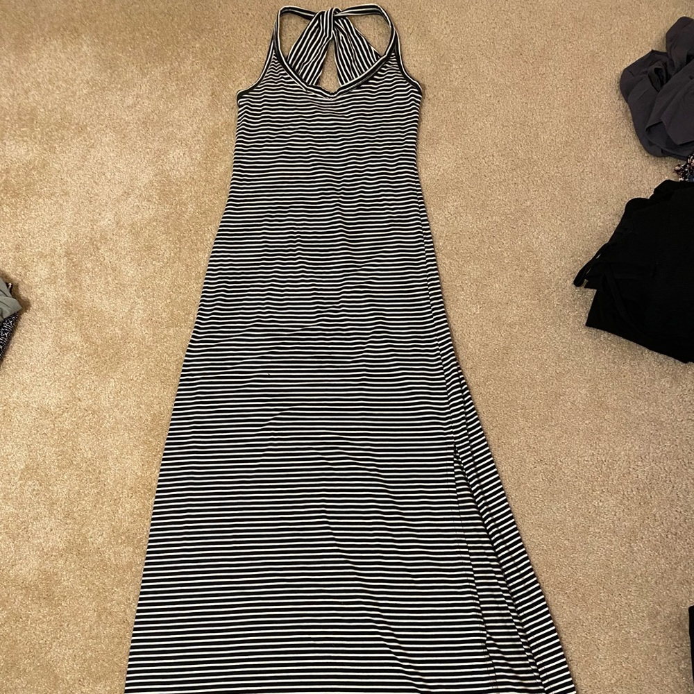 Black and white striped maxi dress